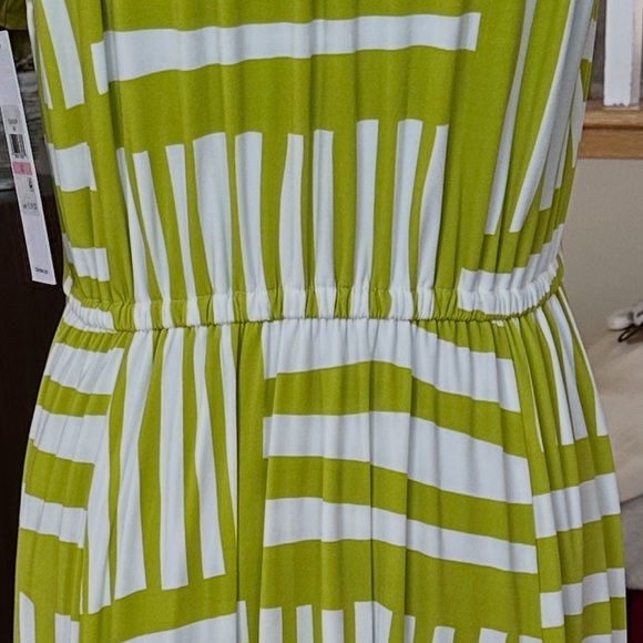 Calvin Klein Sleeveless Halter Midi Dress Sz 10 Green White Abstract Stripe NWT - Picture 12 of 14
